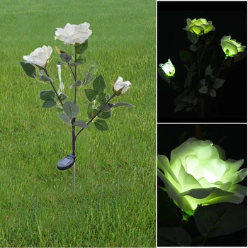 

3 Head White Rose Flower Solar Light Led Decorative Outdoor Lawn Lamp Home Garden Fake Flower Night Lights Ip44 Waterproof Lamps