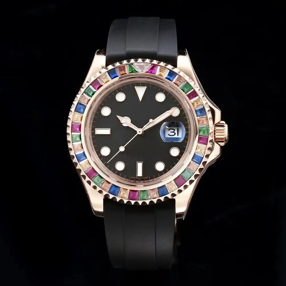 

2021 New Models Classic New Men Automatic Diamonds Bezel Mechanical Watch Black Rubber Sapphire Diver Limited Sport GMT Watches