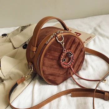 

Chic Women's Single Shoulder Crossbody Bag All-match Party Srub Leather Handbag 2019 Small Chic Personality Female Round Package