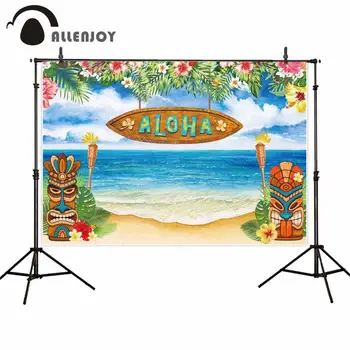 

Allenjoy tiki bar background for photography aloha Torch flower beach tropical plant birthday backdrop vaiana moana party vinyl