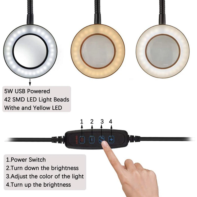Увеличительное стекло Handskit 5 Вт USB со светодиодсветильник кой различные цвета