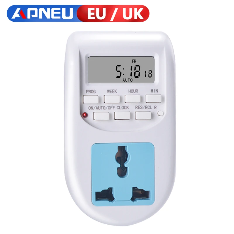 

Digital Time Switch Timer With UK EU Socket Weekly Programmable Electronic Digital Timer Switch LCD Display 220V 50Hz 10A