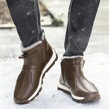

Men Snow Boots PU Upper Slip On Ankle Boots with Warm Faux Fur Lining and Non Slip Sole for Winter Walking