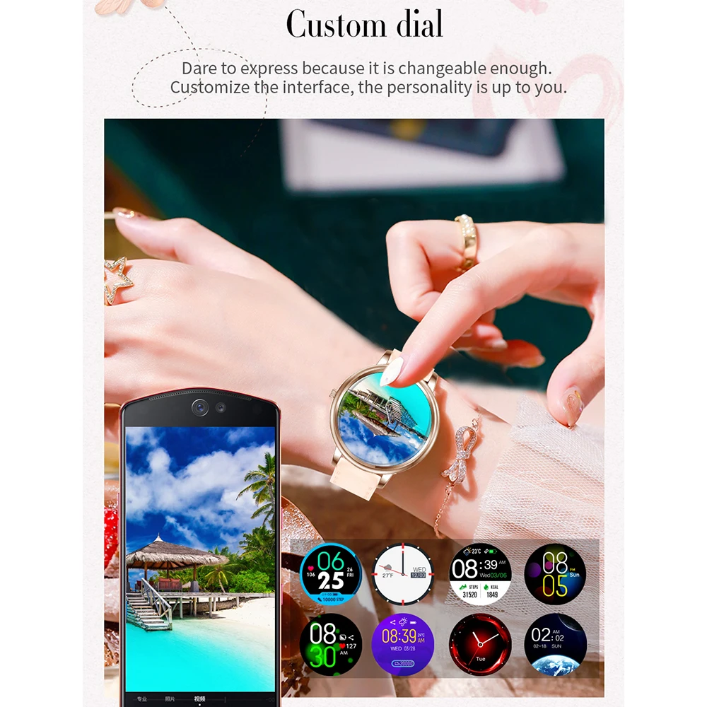 US $24.37 Smart Watch Women LEMFO MK20 DIY Watch Face Full Stainless Steel Heart rate Monitor Smart Watch for Women IP67 Waterproof