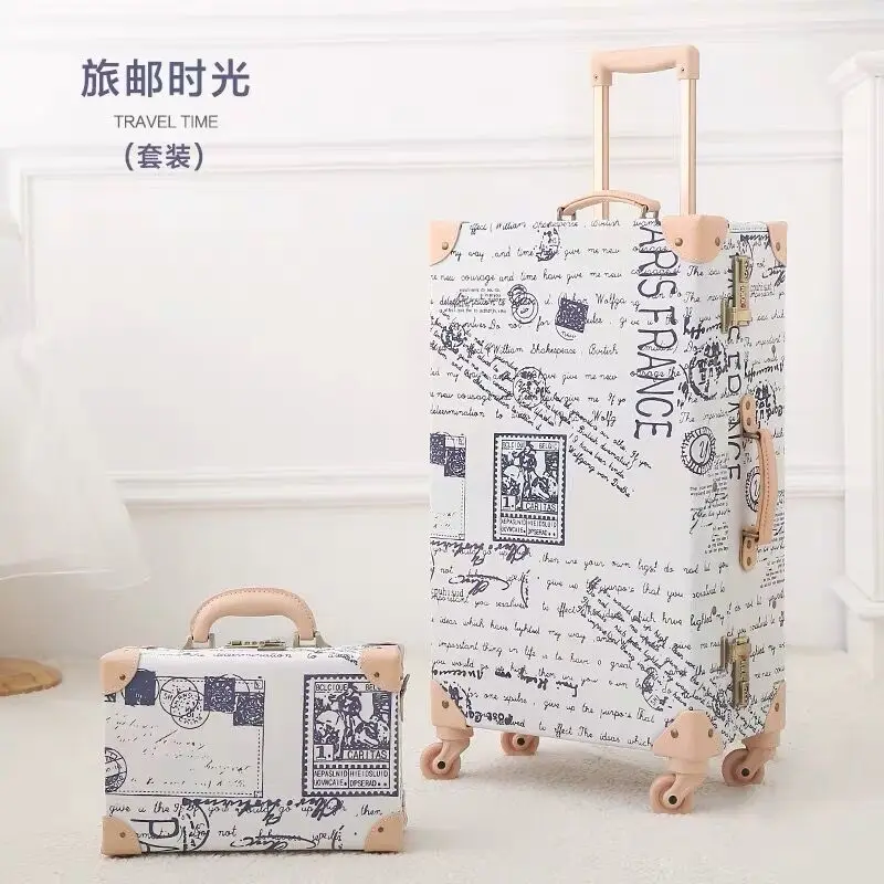 

2019 New Women 2PCS/SET Retro Trolley Suitcase mala Rolling Luggage sets,Men Vintage Travel suitcase with Cosmetic case on wheel