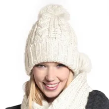 1 комплект вязаная шапка s женский теплый шерстяной трикотаж шарф-капюшон шаль шапка s шапки костюм зимний теплый капот Женская белая Повседневная шапка