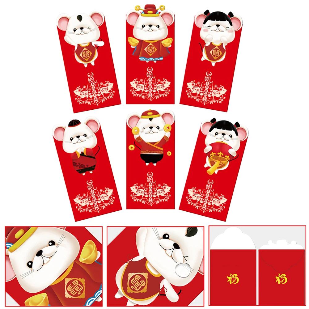 6 шт.,, красный конверт с изображением крысиного года для заполнения денег, Китайская традиционная хунбао, новогодний красный конверт, подарочные пакеты на удачу - Цвет: A4