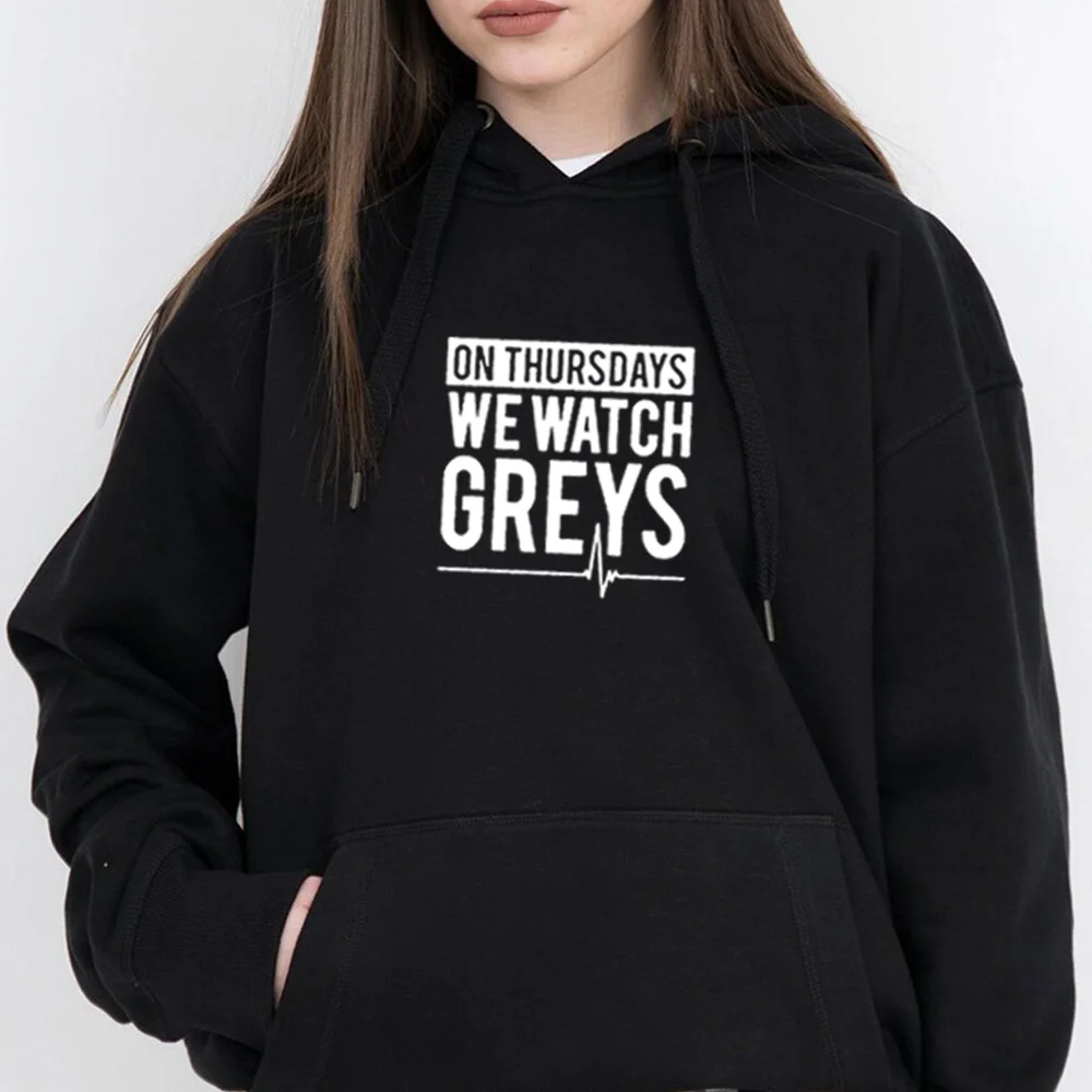 В thurday's We Watch Greys забавные толстовки для женщин, пуловер с принтом, флисовые толстовки для женщин, черные, белые толстовки, пальто, Топ