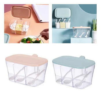 

Spice Seasoning Storage Box with Spoon 3-compartment Spice Box Storage Container Condiment Jars for Spice Sugar Sal