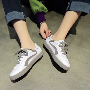

2020 New Summer Fashion White Leather Women's Sports Shoes Platform Women's Walking Soft Shoes Zapatos De Mujer E14-66