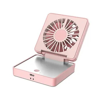 

Portable Mini Fan 2 In 1 Mini Handheld Fan Fold Vanity Makeup Mirror Pocket Fan Usb Rechargeable Personal Fan