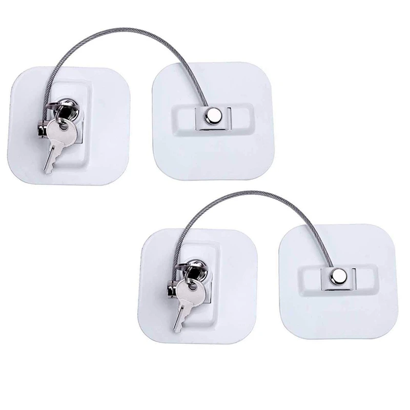

2 PCS White Refrigerator Strong Adhesive Lock for Cabinet File Drawer Window Child Safety with Keys