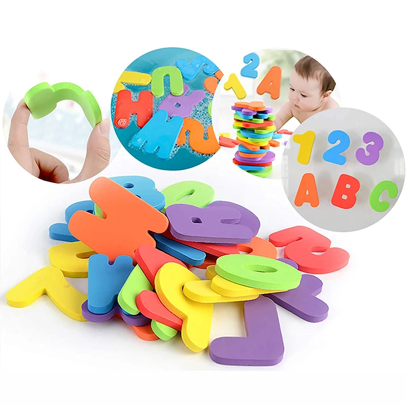 Juguetes de baño de letras alfanuméricas para niños, bañera suave de EVA, espuma de aprendizaje para bebés, pegatina de bricolaje, rompecabezas, juguetes de burbujas de agua