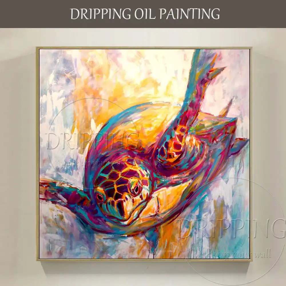 Artista experto pintado a mano impresionista Animal acuático tortuga pintura  al óleo sobre lienzo pintura al óleo de tortuga de natación|Pintura y  caligrafía| - AliExpress