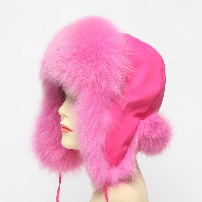 Hot Sale Genuine Fox Fur Hat Russian Women Real Fur Caps Bomber Hats 100%Natural Fox Fur Caps Fashion Fur Hat Retail wholesale - Цвет: rose