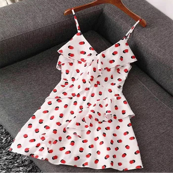 

Bohemian Sexy Backless Women Dress Sleeveless Dot V-Neck Ruffles fashion The New Mini Dress