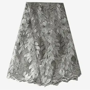 

African National Fashion Embroidery Fabrics Beaded Grey Branch Design Nigerian Tulle Wedding Show Lace Fabric