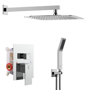 

Bathroom Luxury Rain Mixer Shower Combo Set Wall Mounted Rainfall Shower Head Faucet Polished Chrome 10 Inches