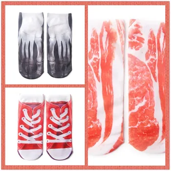 

Carton Fashion Flip Flop Canvas Shoes Meat Bone 3D Printed Skeleton Cotton Socks Skull Foot Low Cut Ankle Funny Socks for Women