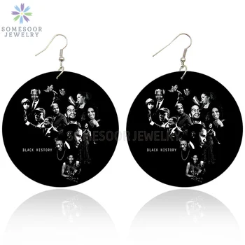

SOMESOOR Double Sides Printing Black History African Wooden Drop Earrings AKA Obama Madeira Wood Dangle Jewelry For Women Gifts