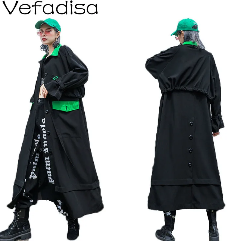 Vefadisa осенний Черный Длинный плащ женский однобортный Тренч с поясом