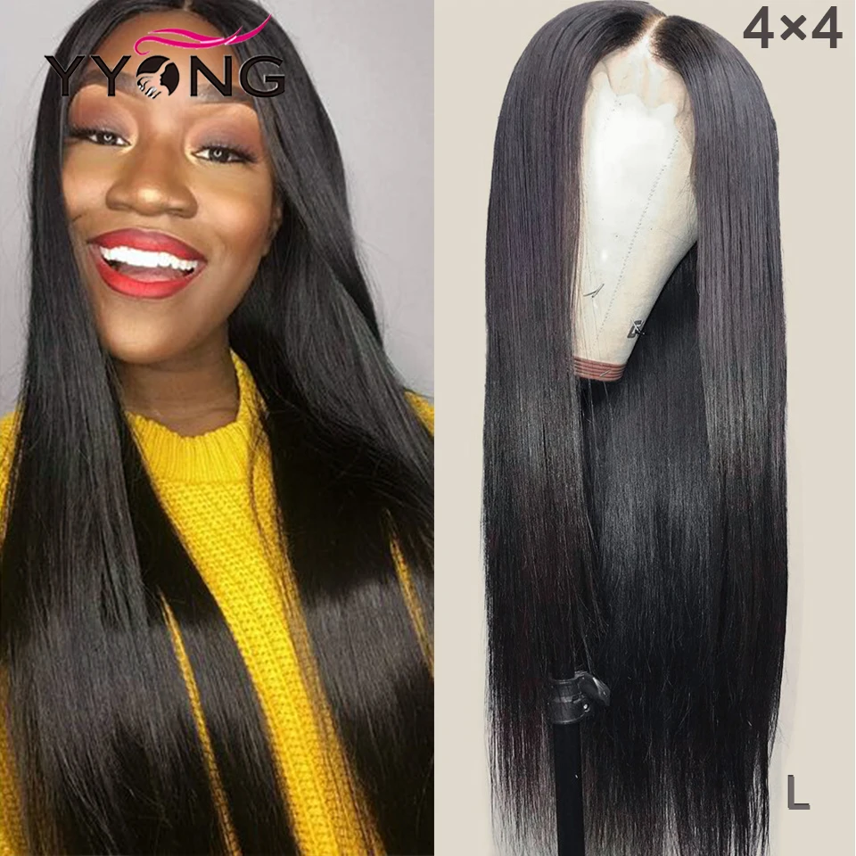 US $55.18 Yyong 4x4Amp 1x6 T Part Hd Transparent Lace Front Wigs Peruvian Straight Lace Closure Wig For Women Remy Front Human Hair Wig Low