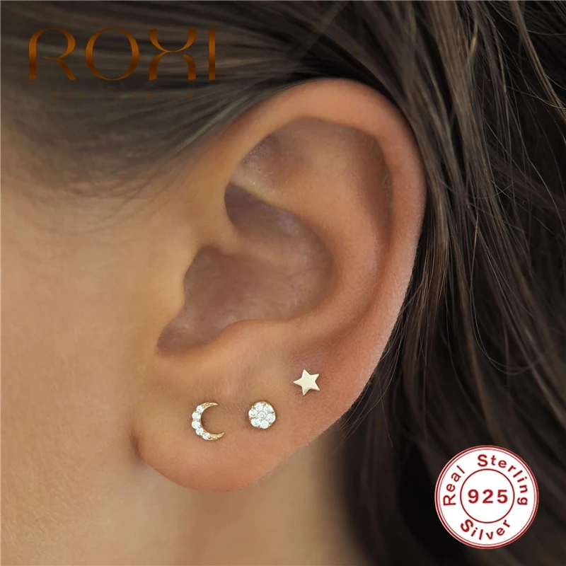 

ROXI Classic Round Circle Crytal Piercing Earrings for Women Pendientes 925 Sterling Silver Simple Cartilage Earrings Jewelry