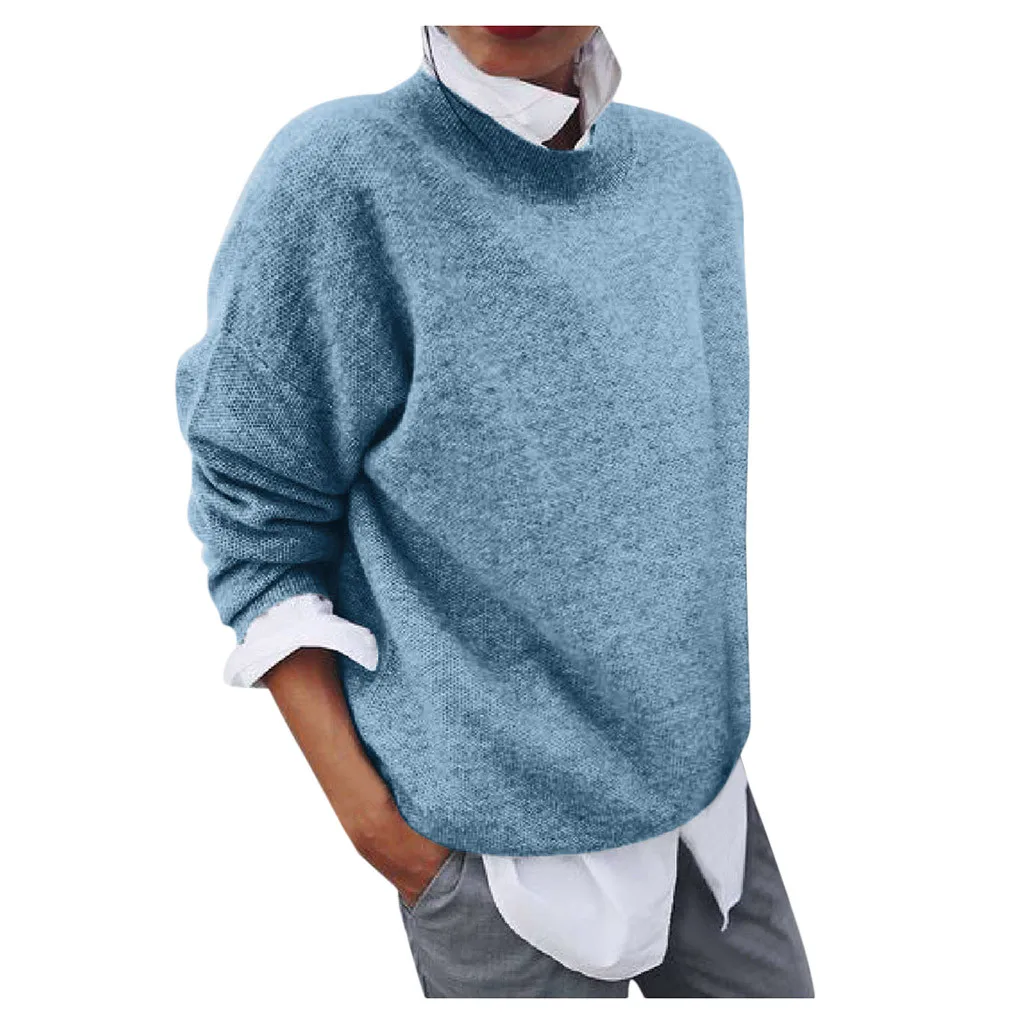 Женский свитер женская зимняя мода размера плюс с длинным рукавом праздничный Однотонный свитер Топ Блузка Z4