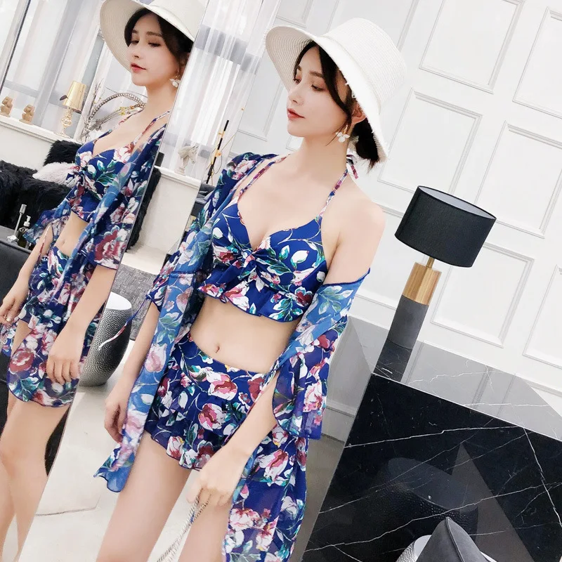 

Bathing Suit Women's Three-piece Set Bikini Belly Covering Slimming Skirt Sexy Small Bust Gathering Retro Large Size Hot Springs