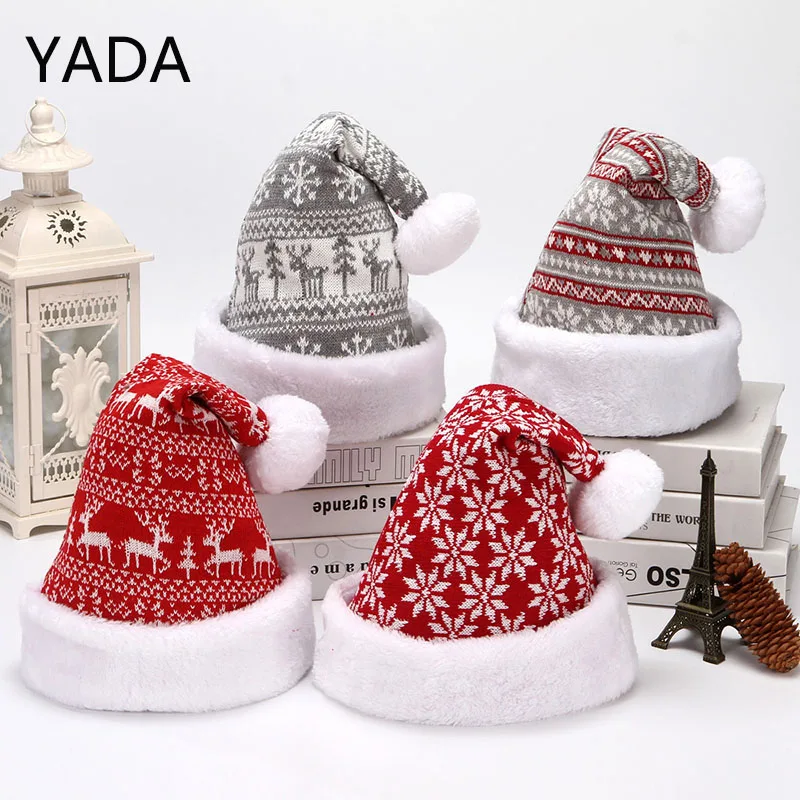 

Вязаная Шерстяная фланелевая шапка YADA с изображением снежного оленя, Рождественская шапка унисекс, детская шапка Санта-Клауса для взрослых, Рождественский праздничный подарок, TW210081
