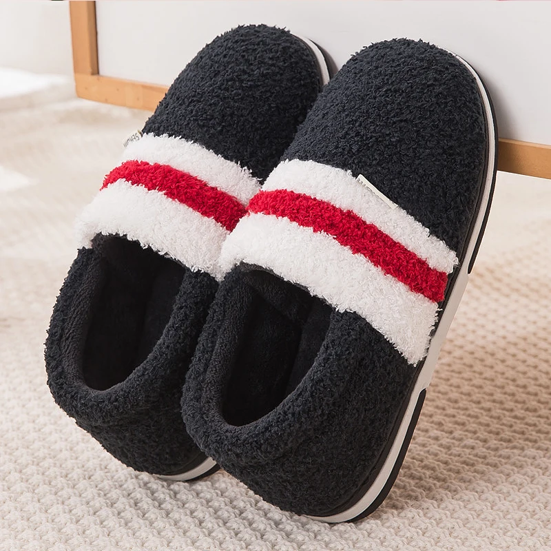 

Men's Slippers Winter Velvet Fur Slippers Platform Stripe Home Slippers Comfy Indoor Slippers Men Soft Bedroom Designer Shoes