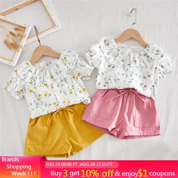 

Menoea Girls Clothes Set 2020 Girl Flower Print Summer Kids T-shirt Pants Children's Suit Little Girl Clothes Girls Outfits