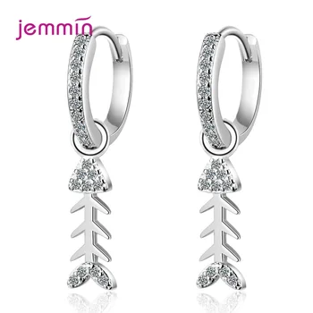 

Fish Bone Hoop Earrings Genuine 925 Sterling Silver Bridal Earrings Two Models For Choice Sparkling Crystal Earrings For Women