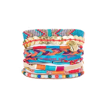 

B02-001B Retro Bohemia Style Bead Brazilian Multicolor Geometry Bracelets & Bangles Wide Magnetic Buckle Bohemian Women