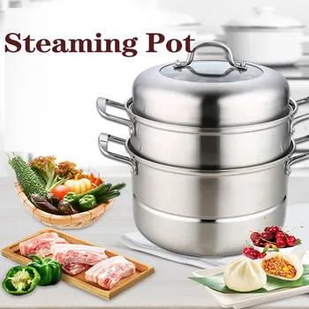

Stainless Steel Three-layer Steamer Large Capacity Double-layer Multifunctional Steamer 28cm Thickened Soup Steamer Sheet