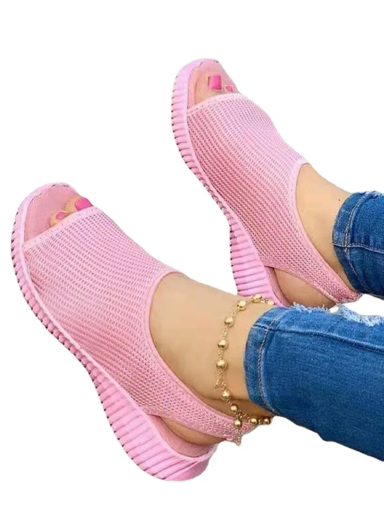 Women Sandals Women Shoes Summer Mesh Fish Platform Sandals Women's Closed Toe Wedge Shoes Ladies Light Casual Sandals Zapatillas Muje