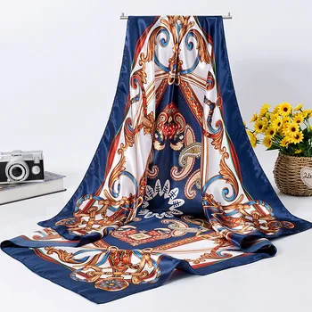 

Silk Scarves Women Spring and Autumn Big Square Scarves Silk Feel Fashion Pattern Paisley Printed Large Square Satin Headscarf