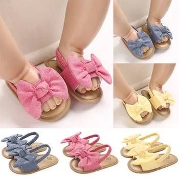 

Baby Girl Bowknot Princess Sandals Baby First Walkers Shoes Baby Crib Pram School Shoes Beach Baby Cotton Fabric Flat Sandals
