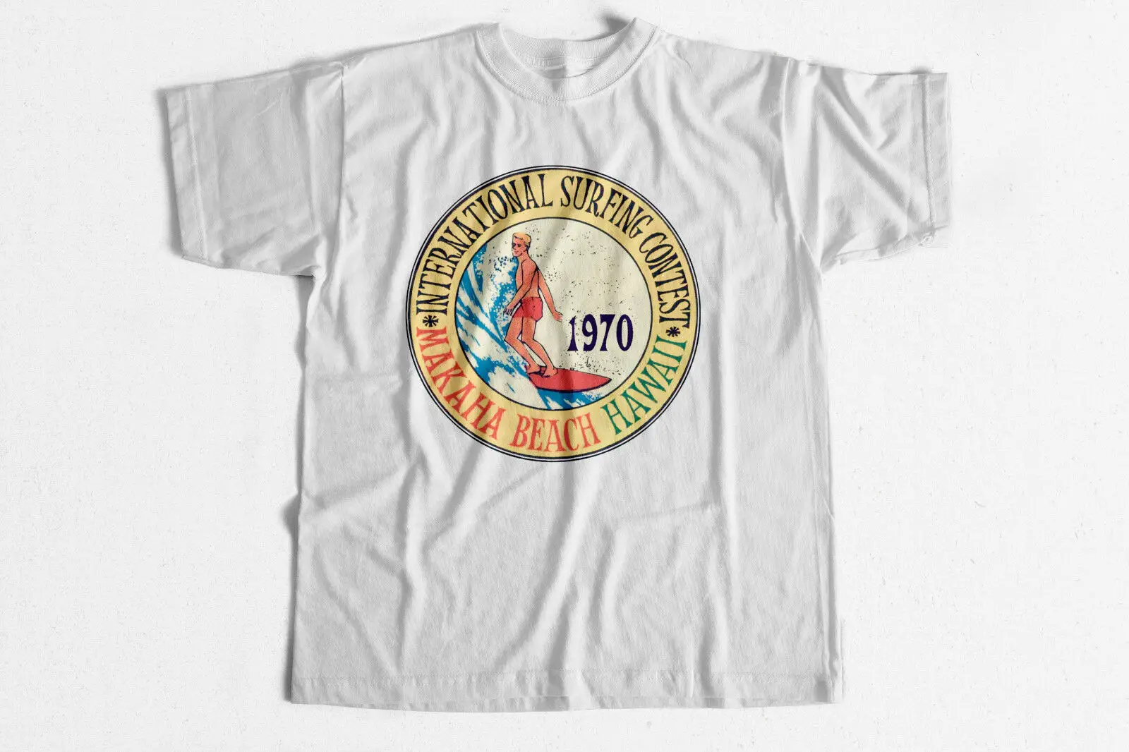 Vintage surf T-Shirt Makaha Surf Contest 1970 surfing Tee Shirt Hawaii 1950s | Мужская одежда