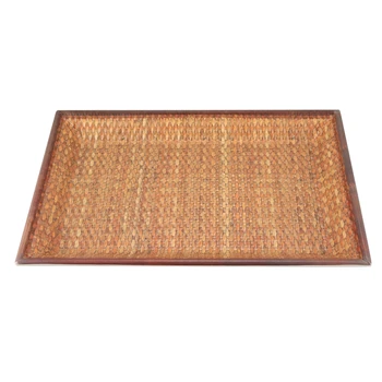 

Practical Rattan Handwoven High Wall Severing Tray Food Storage Platters Plate over Handles for Breakfast Drinks Snack