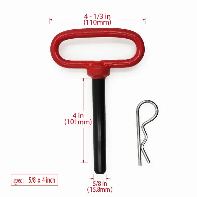 Trailer Tow Hitch Lock Pin with Rubber-Coated Handle, Red Head Hitch Pin, 15.8 x  101mm