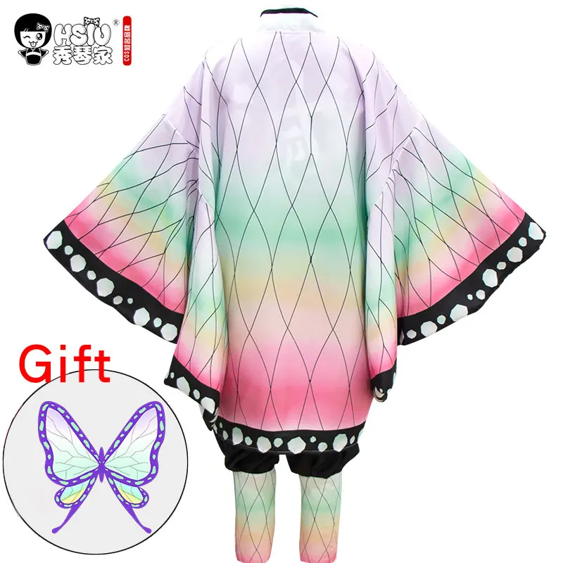 HSIU Kochou Shinobu Anime Cosplay Costume Wig Demon Slayer: Kimetsu no Yaiba Kimono Uniforms Cloak Halloween Gradient hair wig - Цвет: Costumes