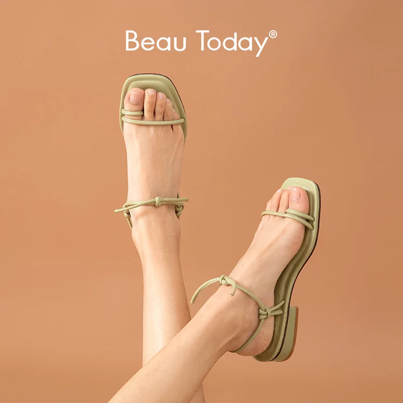 Босоножки BeauToday для женщин искусственная кожа узкие ремешки шнуровка квадратный