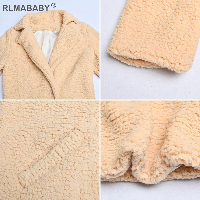 RLMABABY осень зима искусственный мех Тедди женское длинное Пальто однобортное повседневное пальто на пуговицах толстое теплое пушистое женское Верхнее пальто