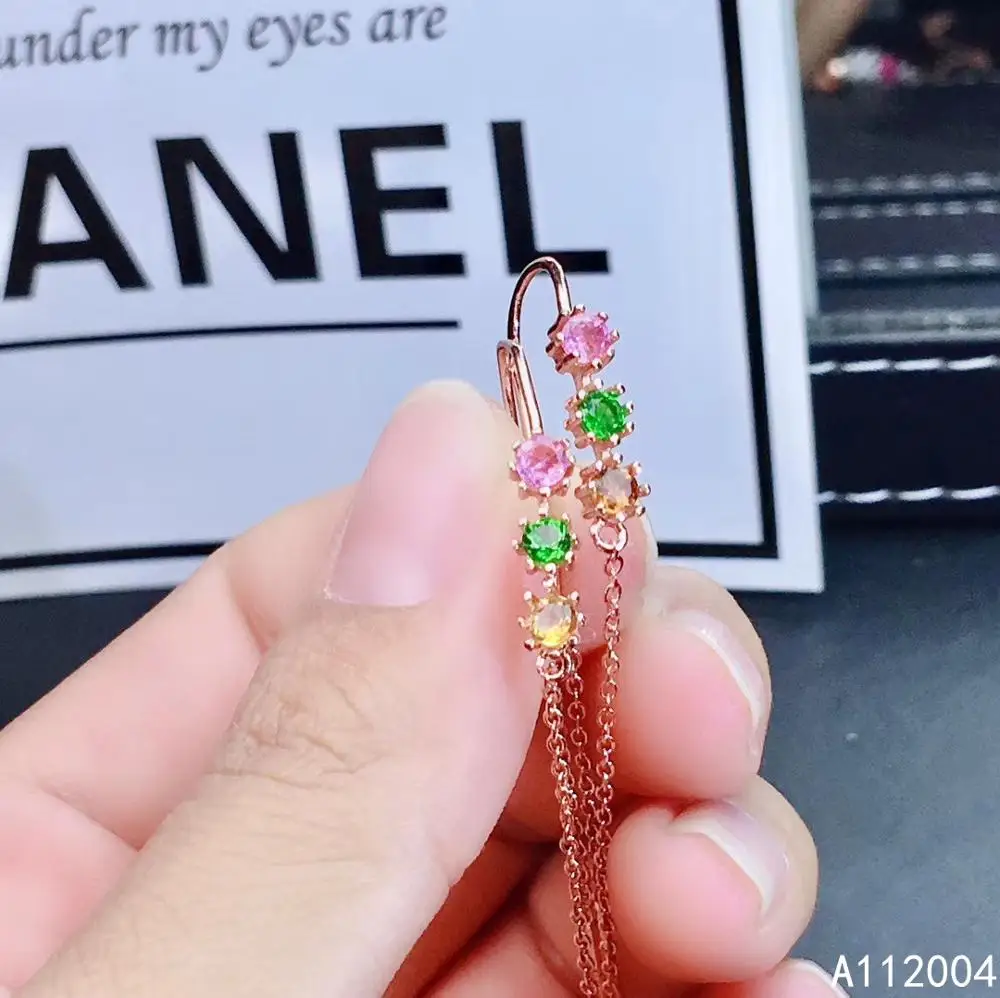 

KJJEAXCMY Fine Jewelry 925 sterling silver inlaid natural Tourmaline female earrings Eardrop beautiful support detection