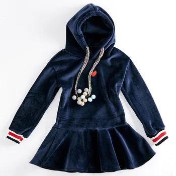 

Girls Dress Autumn Winter 2019 New Two-sided Silver Fox Velvet Kid Ruffles Dress Children Heart Pattern Dress Thicken 600-900g