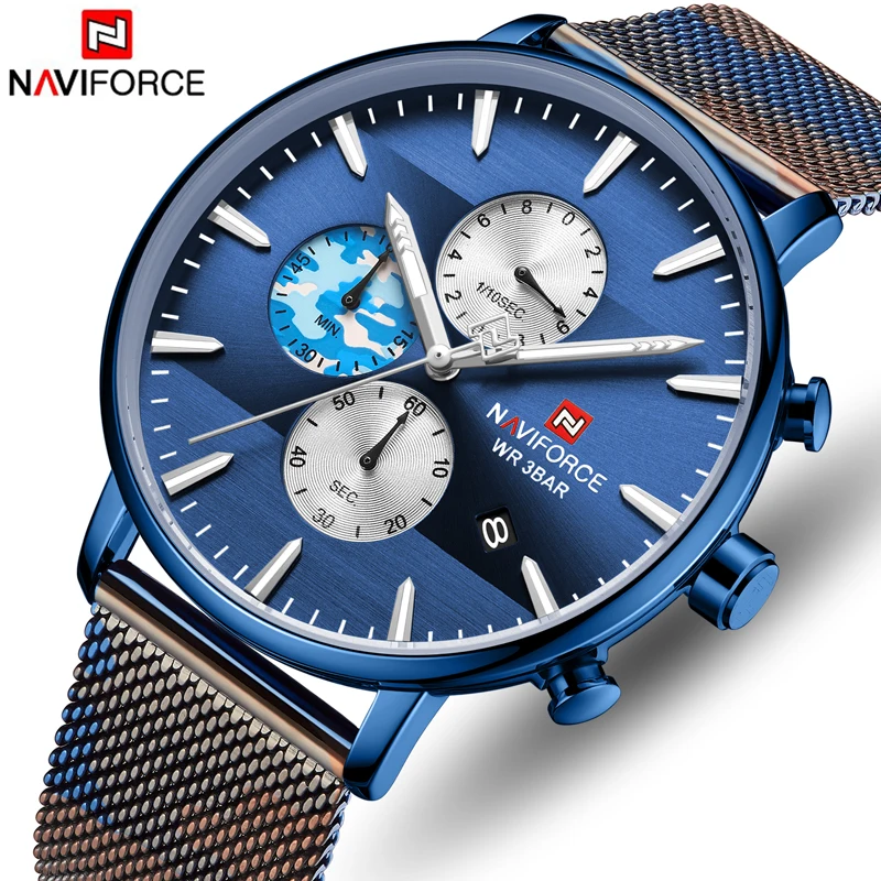NAVIFORCE мужские часы Топ люксовый бренд Мода из нержавеющей стали камуфляж хронограф с ремешком кварцевые часы мужские s повседневные спортивные часы