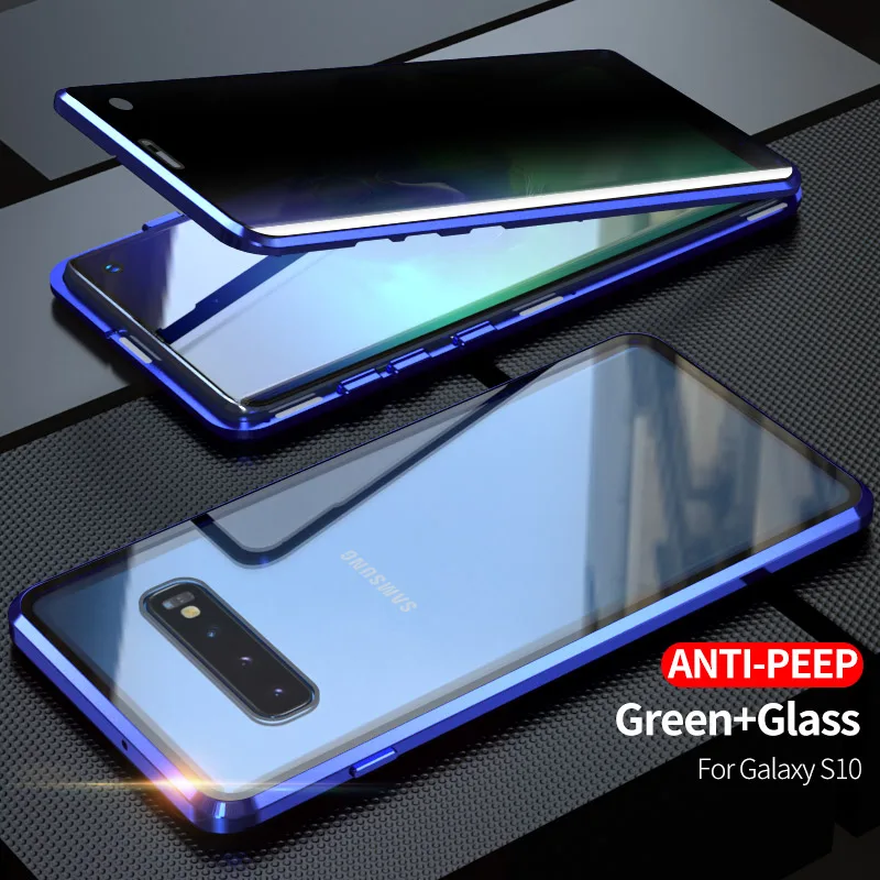 Магнитный металлический чехол из закаленного стекла для телефона для samsung A50 A70 S8 S9 S10 plus для samsung galaxy Note 8 9 10 Plus - Цвет: Blue