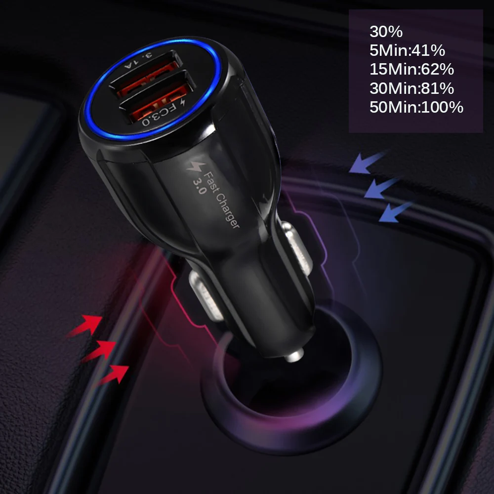 Автомобильное зарядное устройство Powstro 2.4A двойное USB 3 0 стандарт для Samsung Galaxy S6 HTC M9