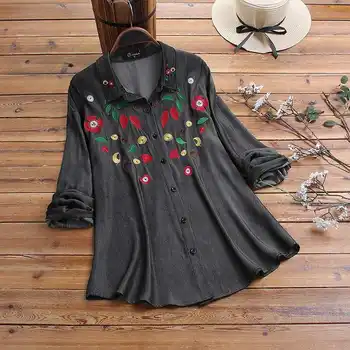 

Shirts Women Turn Down Collar Blouses 2020 Vintage Embroidery Casual Long Sleeve Button Down Tunic Tops Loose Blusas Femininas 7
